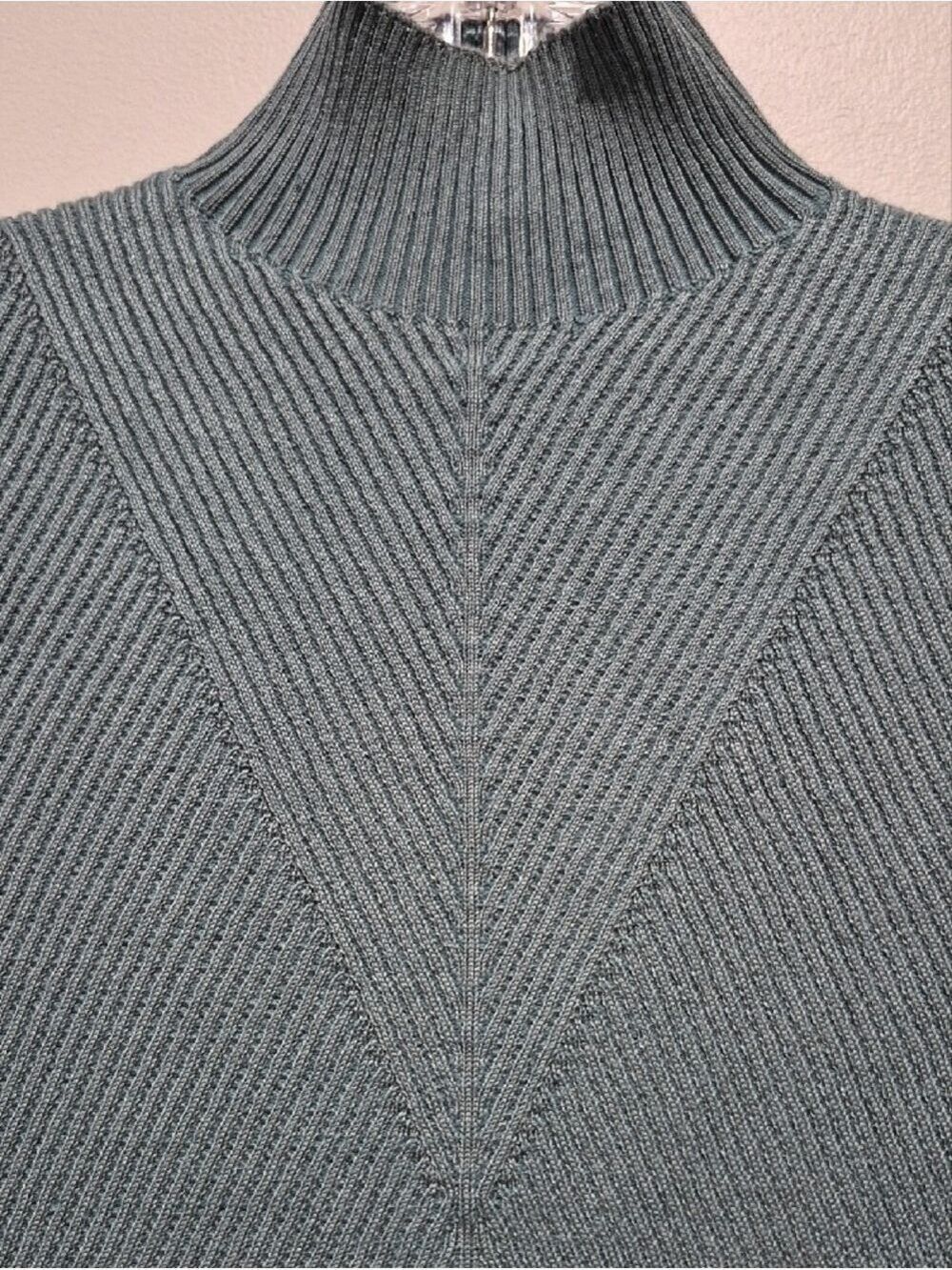 Le Chateau Dusty Teal Chevron Ribbed Mock Neck Knit Sweater Dress PS - Picture 3 of 6